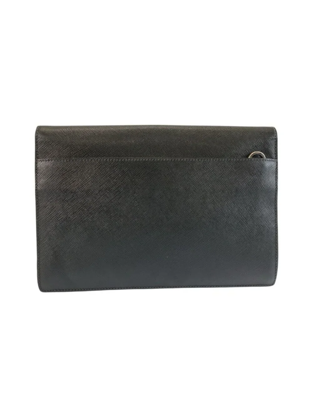 Prada Saffiano Black Silver Leather Clutch